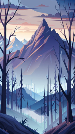 Mystic Fog Envelopes Enchanting Forest of Birch Treesのイラスト素材