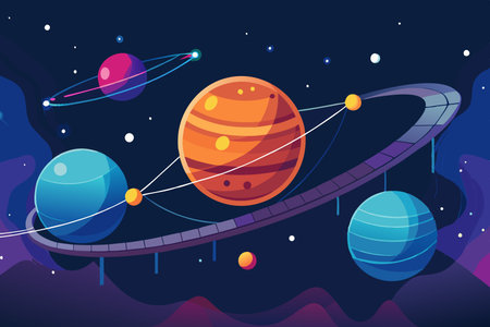 Cosmic Junction: Two Ascendant Planets Linked by Interplanetary Bridgeのイラスト素材
