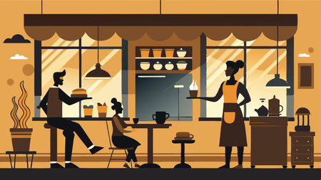 Tranquil Silhouette of a Cozy CafÃ© with Aromatic Brewsのイラスト素材