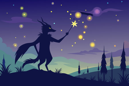 Magical Creature's Celestial Canvas: A Silhouette on the Skyのイラスト素材