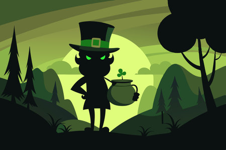 Mysterious Leprechaun Concealing His Hidden Treasure at Duskのイラスト素材