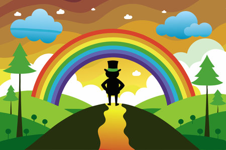 Enigmatic Leprechaun's Silhouette Guarding his Ethereal Rainbow Bridgeのイラスト素材