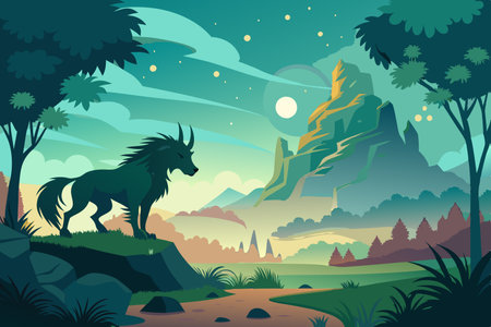 Ethereal Silhouette of a Magnificent Beast at Tranquil Oasisのイラスト素材