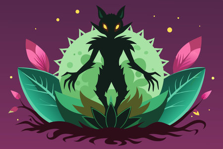 Silhouette of an Enigmatic Creature Unveiled Against a Misty Night Skyのイラスト素材