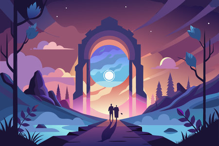 Enigmatic Silhouette of a Portal to a Mystical Realm with Swirling Lights (3)のイラスト素材