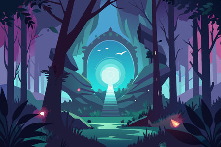 Silhouette of an Ethereal Portal Unveiling a Hidden Realmのイラスト素材