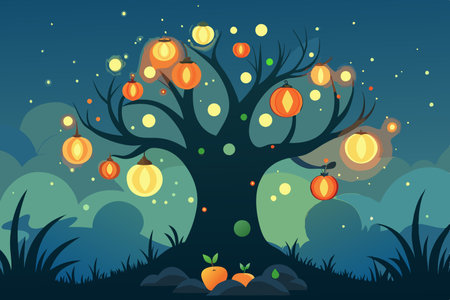 Enchanting Silhouette of a Glowing Mystical Treeのイラスト素材