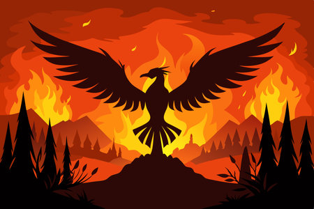Silhouette of a Phoenix Rising from its Ashes, Embracing Rebirth and Renewalのイラスト素材