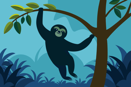 Gorilla climbing on a tree in the jungle. Vector illustration.のイラスト素材