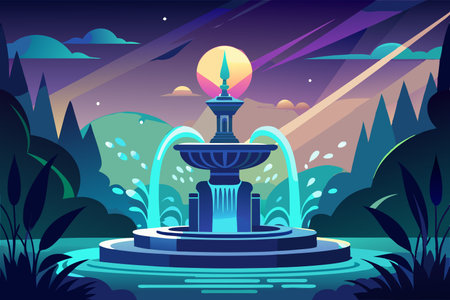 Ethereal Silhouette of a Fountain Adorned in Shimmering Lightsのイラスト素材