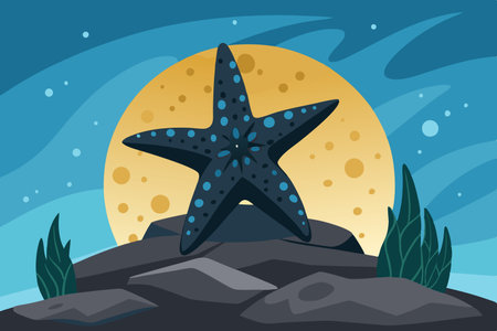 Silhouette of a Starfish Resting on a Rock in Tranquil Watersのイラスト素材