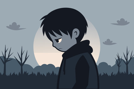 Despondent Silhouette of a Boy Engrossed in Melancholyのイラスト素材