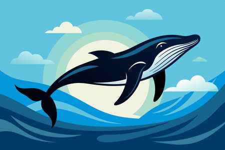 Captivating Silhouette of a Whale Leaping Majestically Above the Ocean Surfaceのイラスト素材