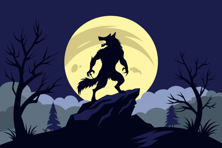 Lycanthrope's Lunar Lament: A Majestic Wolf Howling at the Midnight Orbのイラスト素材