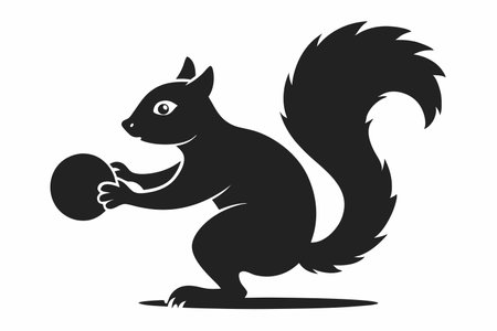 Squirrel's Playtime: Silhouette of a Squirrel Engaged in a Game of Catchのイラスト素材