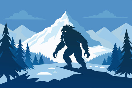 Yeti's Adventure in the Snowy Wilderness: A Silhouetted Expeditionのイラスト素材
