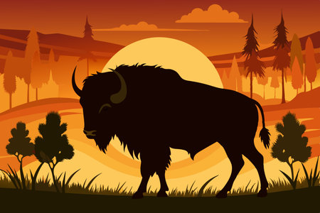 Solitary Bison Roaming the Vast Expanse of the Great Plainsのイラスト素材