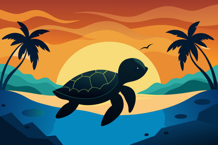 Tiny Turtle's Determined Journey to the Shorelineのイラスト素材