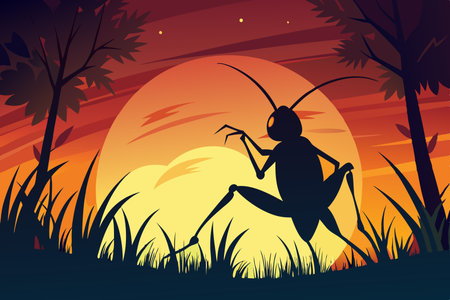Night Symphony: A Cricket's Serenade Under a Warm Summer Skyのイラスト素材