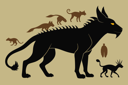 Silhouette of a Mythical Chimera Combining Lion, Goat, and Snakeのイラスト素材
