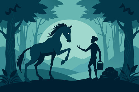 Centaur's Wisdom Guides Lost Traveler in a Dark Forestのイラスト素材