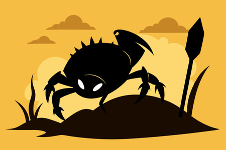 Silhouette of a Diligent Crab Digging in the Warm Coastal Sandのイラスト素材