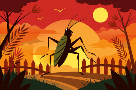 Cricket Silhouetted in the Warm Summer's Symphonyのイラスト素材