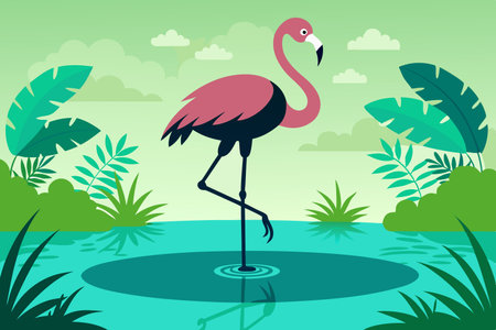 Graceful Silhouette of a Flamingo Standing Elegantly on One Legのイラスト素材