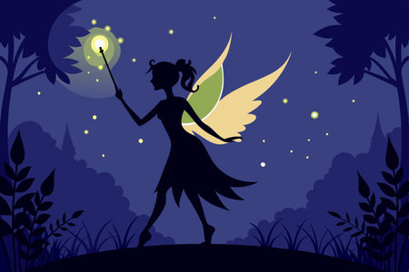 Enchanted Silhouette: Fairy Illuminating the Night with her Magical Glowのイラスト素材