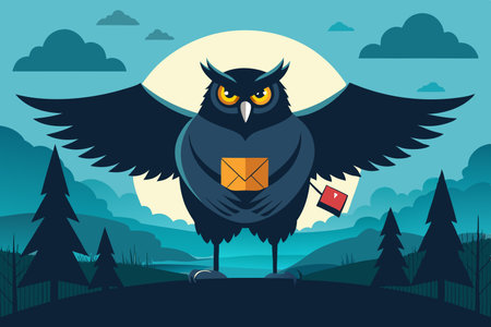 Majestic Owl Silhouetted in the Moonlight, Delivering Messages of the Nightのイラスト素材