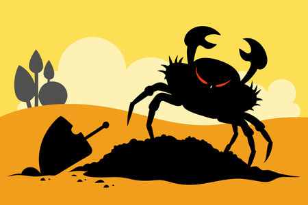 Elusive Crab Silhouetted in the Golden Sands of a Tranquil Beachのイラスト素材