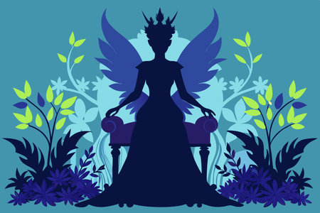 Ethereal Silhouette of a Majestic Fairy Queen on Her Regal Throne of Starlightのイラスト素材