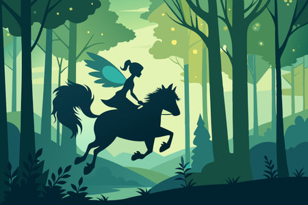 Enchanting Silhouette of a Fairy Soaring Atop a Squirrelのイラスト素材