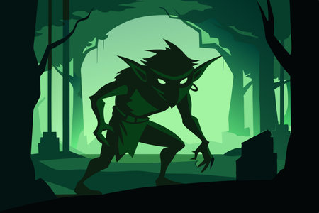 Stealthy Goblin Skulking in the Shadows, Seeking Evil Deedsのイラスト素材