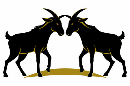 Head-to-Head Showdown: Silhouetted Goats Lock Horns in Fierce Battleのイラスト素材
