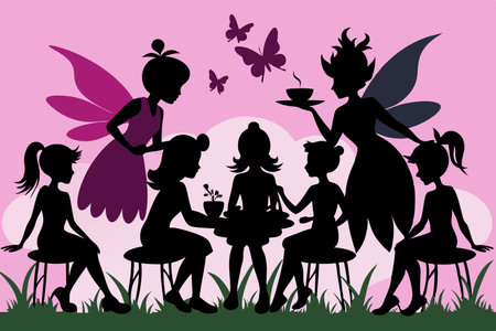 Enchanted Fairy Picnic Silhouette in the Twilight's Glowのイラスト素材