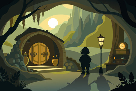 A Hobbit's Cozy Underground Abode, Silhouetted in the Dim Lightのイラスト素材