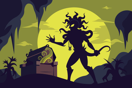 Gorgon's Vigil: A Shadowed Protector of Ancient Treasuriesのイラスト素材
