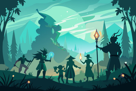 Mystical Gathering of Elves Unveiling Arcane Secrets in the Nightのイラスト素材