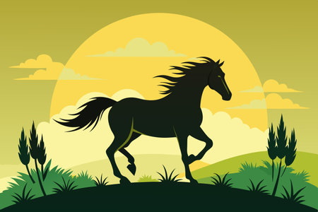 Captivating Silhouette of a Galloping Horse in an Open Expanseのイラスト素材