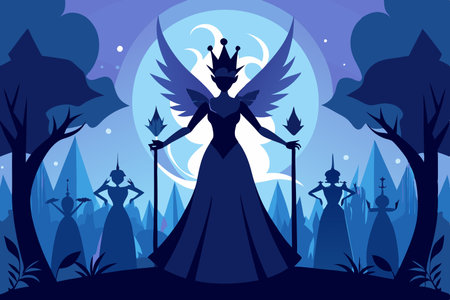 Silhouette of a Majestic Faerie Queen Reigning Over Her Enchanted Realmのイラスト素材