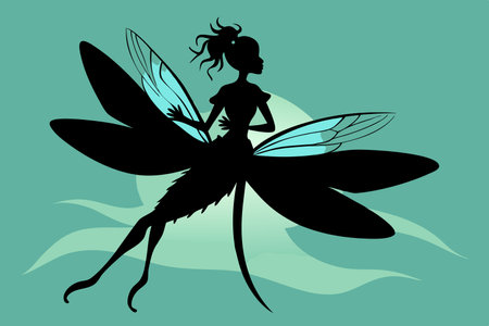 Ethereal Silhouette of a Fairy Enchantingly Gliding on a Dragonfly's Wingsのイラスト素材