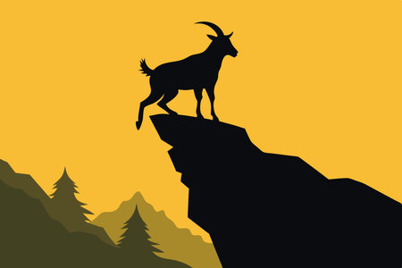 Mountainous Journey: A Goat's Rocky Ascent on a Narrow Ledgeのイラスト素材
