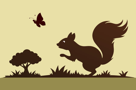 Squirrel's Energetic Chase After a Fluttering Butterfly in Natureのイラスト素材
