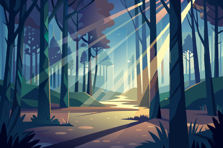 Misty Sunlight's Enchanting Dance Through the Ethereal Canopyのイラスト素材