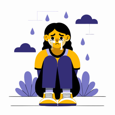 Somber Illustration Depicting a Person Overwhelmed by Grief and Tearsのイラスト素材