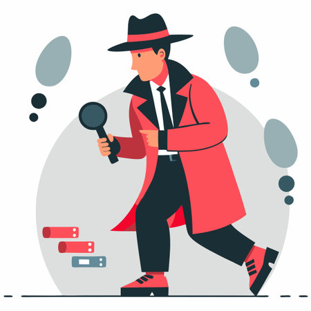 Detective Investigating Footprints for Hidden Cluesのイラスト素材