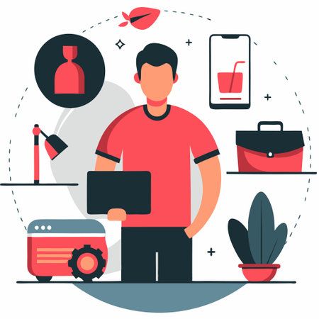 Immersive Digital Lifestyle Experience with Smart Devices in a Modern Homeのイラスト素材