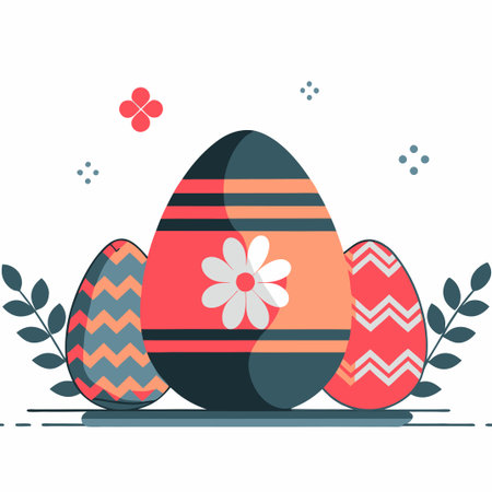 Easter eggs with flowers and leaves. Vector illustration in flat style.のイラスト素材