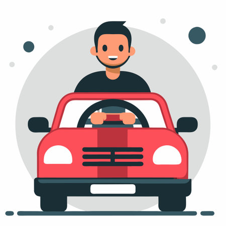Man in a car. Vector illustration in a flat style on a white background.のイラスト素材